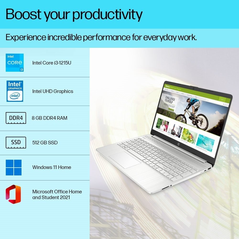 HP 15s Intel Core i3 12th Gen - (8 GB/512 GB SSD/Windows 11 Home) 15s-fq5007TU Thin and Light Laptop (15.6 Inch, Natural Silver, 1.69 kg, With MS Office) - Image 3
